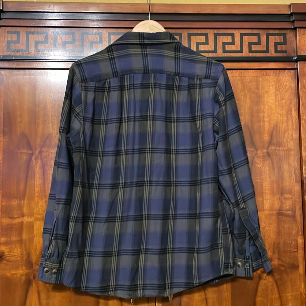 Blue Mountain Men's M Blue Green Plaid Flannel Shirt Long Sleeve Button Up - Picture 11 of 12